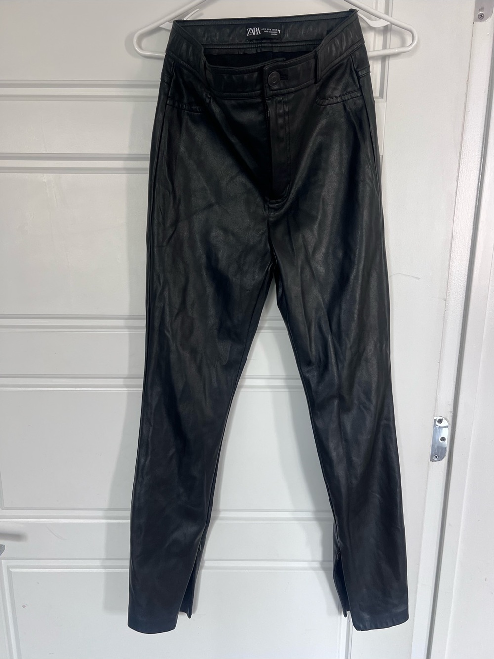 ZARA Black Faux Leather High-Rise Straight Leg Pants